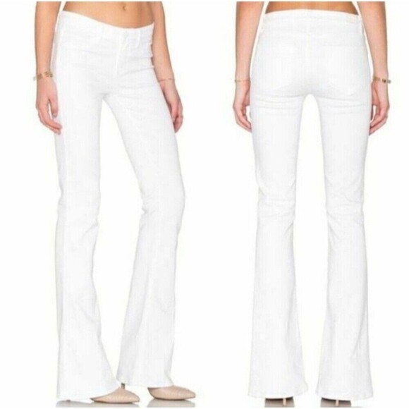 Paige Petite Laurel Canyon Low Waist Boot Cut Wide Leg White Jeans Size 28 Y2K - Picture 1 of 10